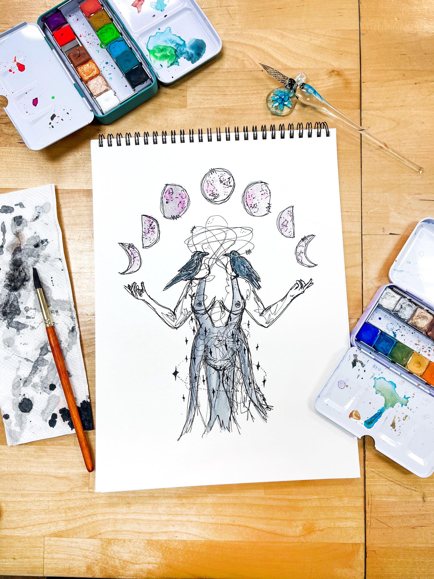 "Raven" Original Watercolor/Ink Painting