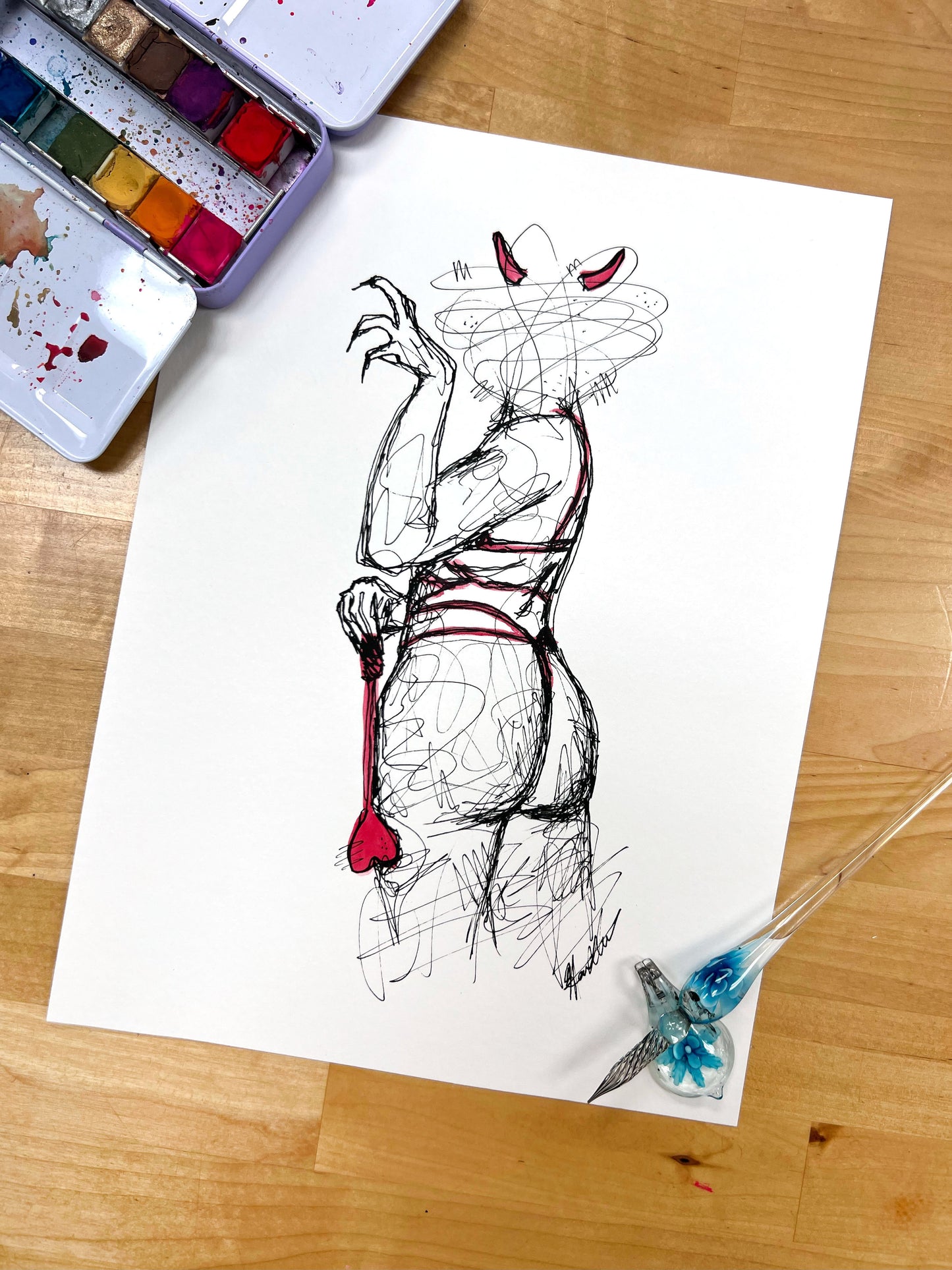 "Devil Wears Lingerie" Unframed Original